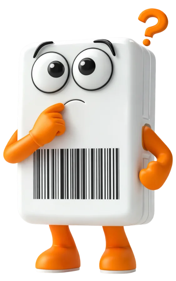 Tag, la mascotte étiquette de Bac & Tag, l’air perplexe